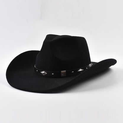 Winter Big Brim Western Cowboy Hat  Belt Decor Jazz Fedora Hats Retro Gentleman Lady Jazz Cowgirl Cap Church Sombrero Caps