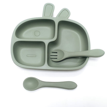 3pcs Children's silicone dinner plate set one-piece suction cup complementary plate compartment plate eating training