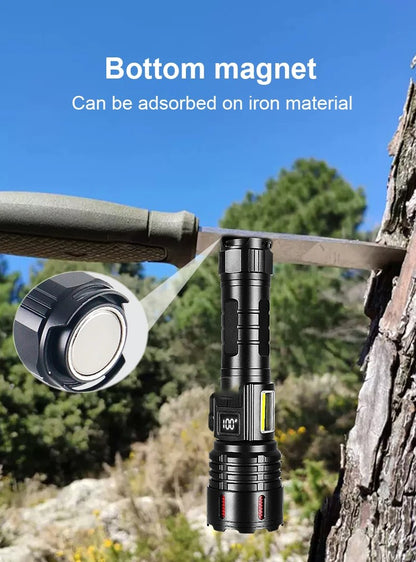 Super Bright Flashlight 10000000LM Torch High Power LED Flashlights Zoomable Lantern Rechargeable Lamp Magnet Tactical Lantern