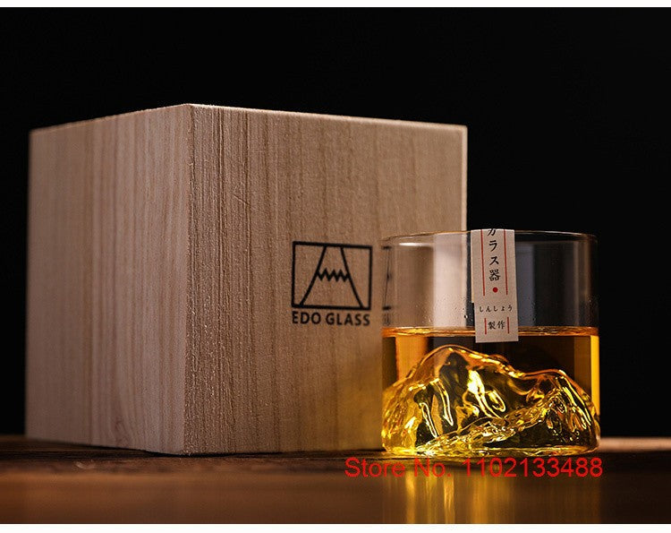 Copo de Uísque Japonês de Gelo para Uísque Puro Copos de Uísque de Montanha 3D Caixa de Presente de Madeira Taça de Conhaque Copo de Vodca Copo de Vinho