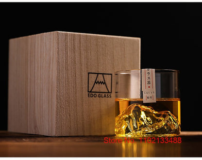 Copo de Uísque Japonês de Gelo para Uísque Puro Copos de Uísque de Montanha 3D Caixa de Presente de Madeira Taça de Conhaque Copo de Vodca Copo de Vinho