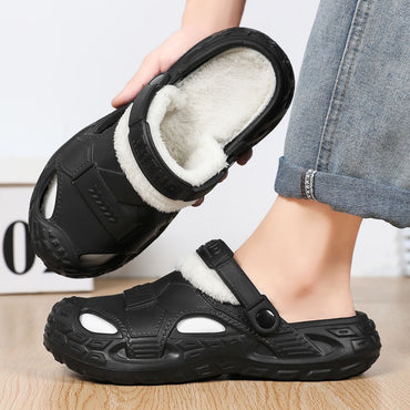 Big Size Winter Casual Men's Slippers Indoor Waterproof PU Leather Home Shoes Fur Flat Warm Fashion Bedroom Houseshoes