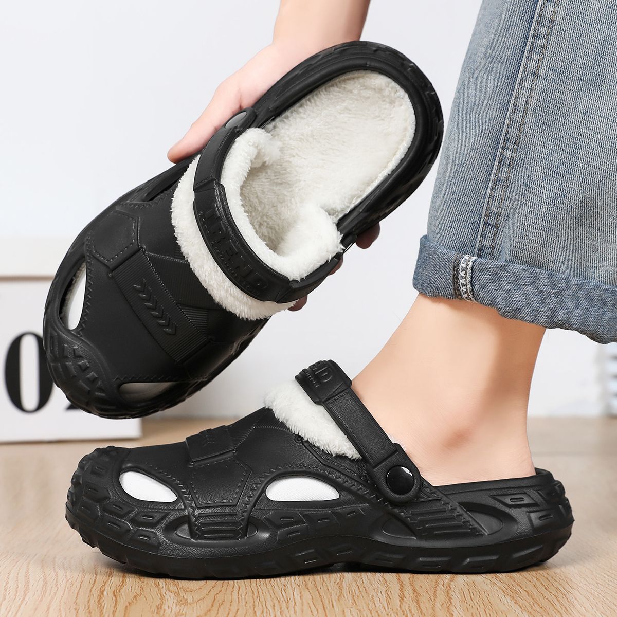 Big Size Winter Casual Men's Slippers Indoor Waterproof PU Leather Home Shoes Fur Flat Warm Fashion Bedroom Houseshoes