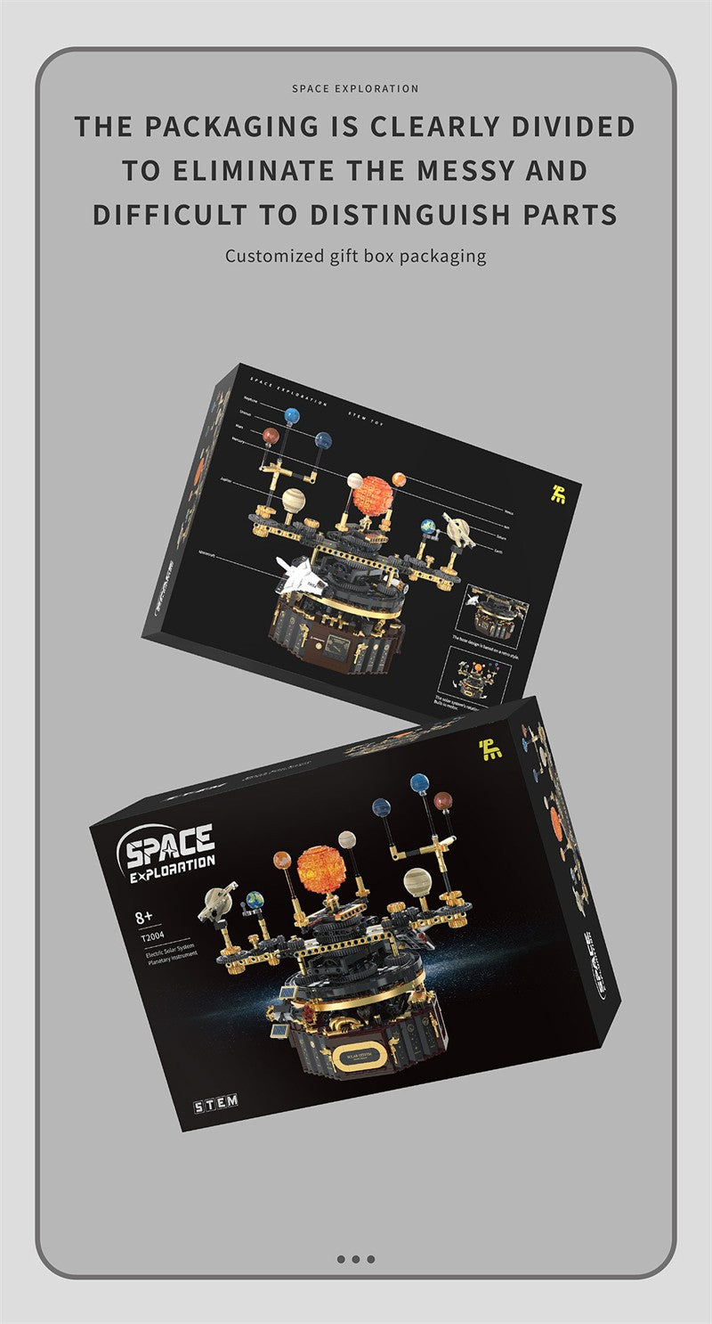 Modelo de sistema solar elétrico Blocos de montar Exploração espacial Equipamento de aprendizado Brinquedo montável rotativo presente para criança estudante