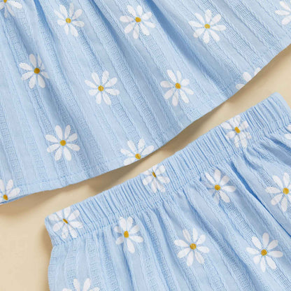 Baby Girl Daisy Outfit Toddler Girls Flying Sleeve Babydoll Tops Elastic Waist Ruffle Shorts Cute Summer Clothes 2Pcs Sets