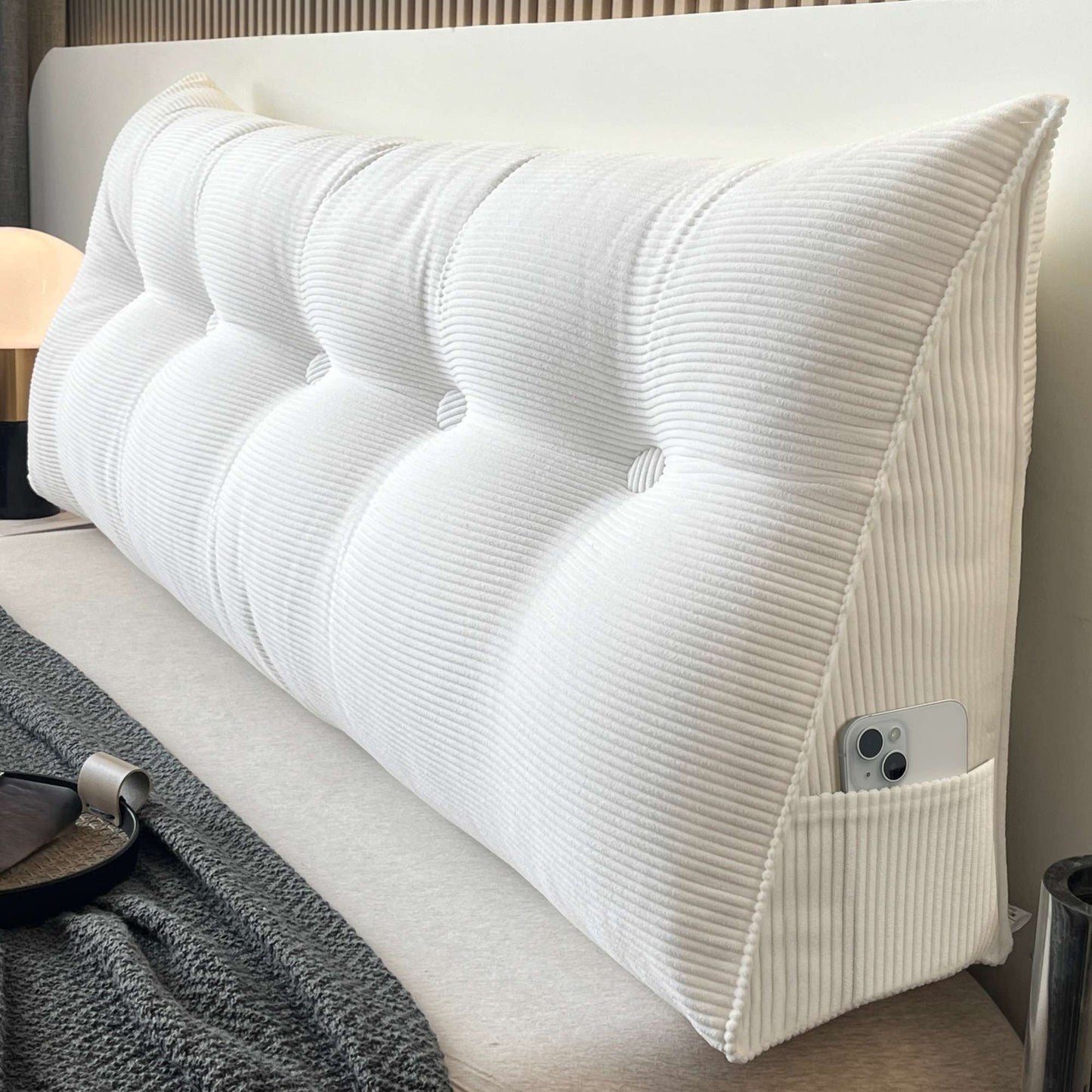 Casual Striped Wedge Floor Pillow Cushion with Side Storage Soft Fluffy Back Support Zippered Cover Hand Wash Gifts for Family