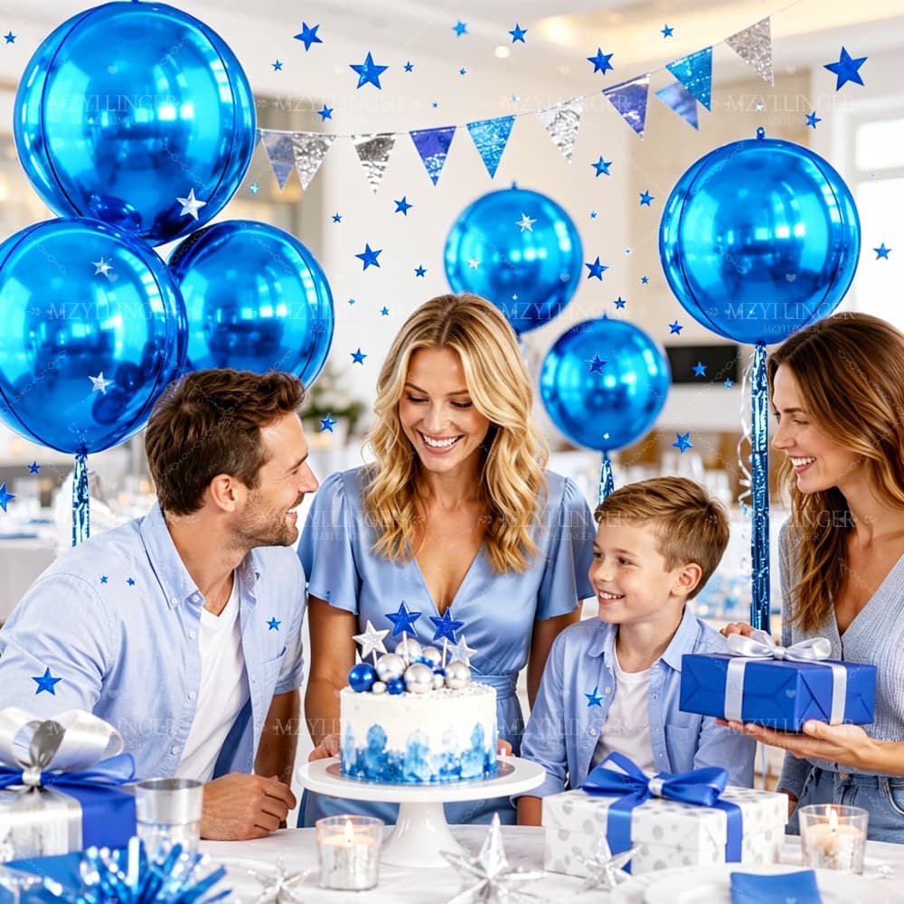 8pcs blue 4D Balloon Rain Curtain Set,blue 4D Foil Balloon, for birthday party decorations, weddings decor, and rooms decor