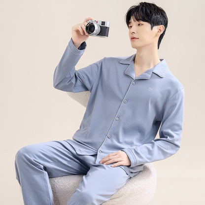 High Quality 100% Cotton Pajamas Suit Men Outside Classic Simple Male's Homewear Fashion Soft Breathable Sleepwear Business Gent