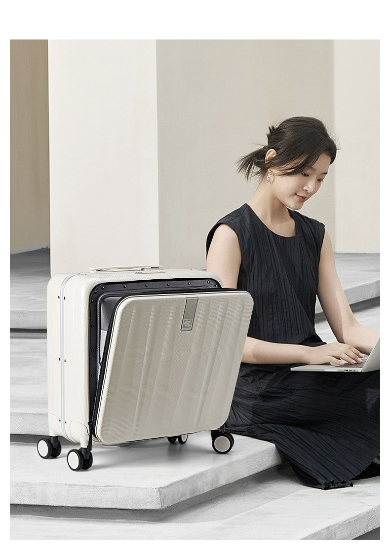 Hanke Carry On Suitcase Aesthetic Design 7mm Aluminum Frame Rolling Luggage Boarding Cabin PC Spinner Wheel TSA Lock 18" 20";;VERDADEIRO;;"Ivory White,20Inches 500mm