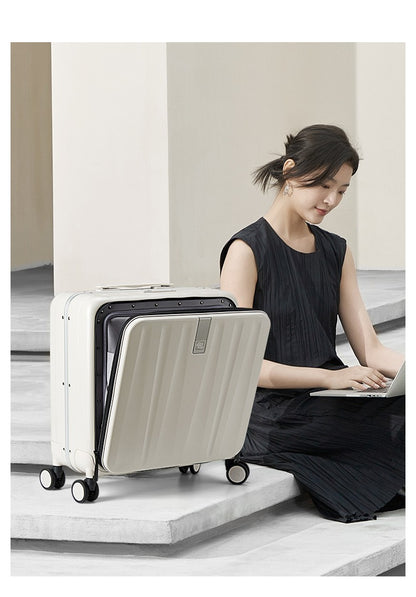 Hanke Carry On Suitcase Aesthetic Design 7mm Aluminum Frame Rolling Luggage Boarding Cabin PC Spinner Wheel TSA Lock 18" 20";;VERDADEIRO;;"Ivory White,20Inches 500mm