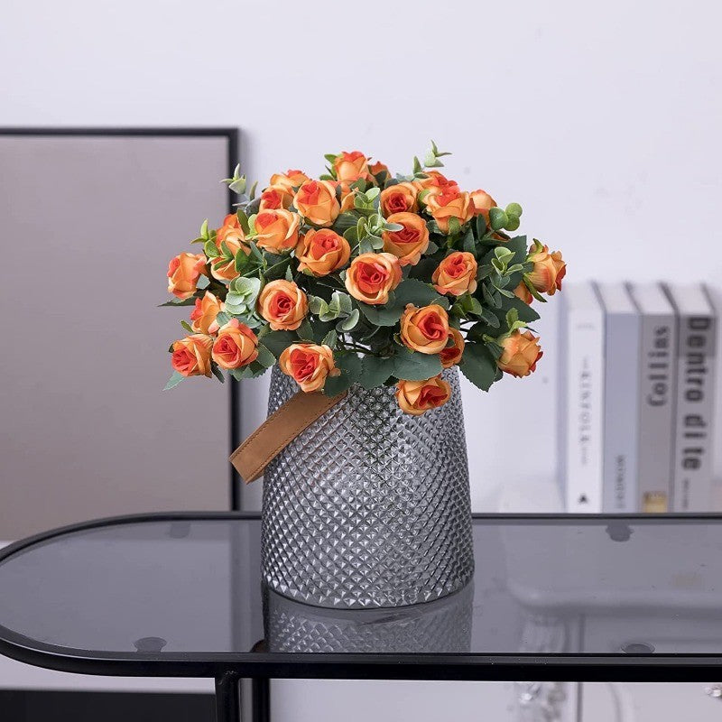 10 Heads pink Artificial Silk Rose Flowers Fake White Eucalyptus  Peony Flower Bouquet, for Home Wedding Party Garden Decoration