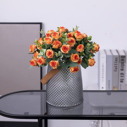 10 Heads pink Artificial Silk Rose Flowers Fake White Eucalyptus  Peony Flower Bouquet, for Home Wedding Party Garden Decoration