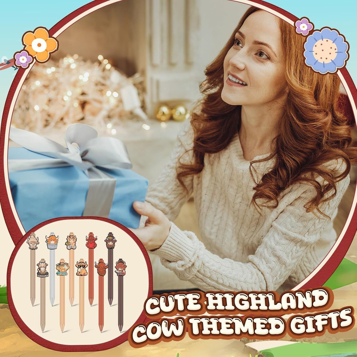10 Pcs Cute Highland Cow Printed Pens Highland Cow Pen Set School Home Office Stationery Valentine Gift Accessories