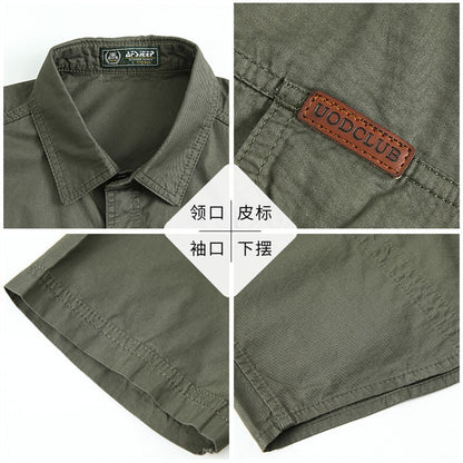 2025 Summer Green Cargo Shirts for Men Short Sleeve Casual Blouse Combat Tactical Shirt Multi-Pocket Outfits Oversize 5XL