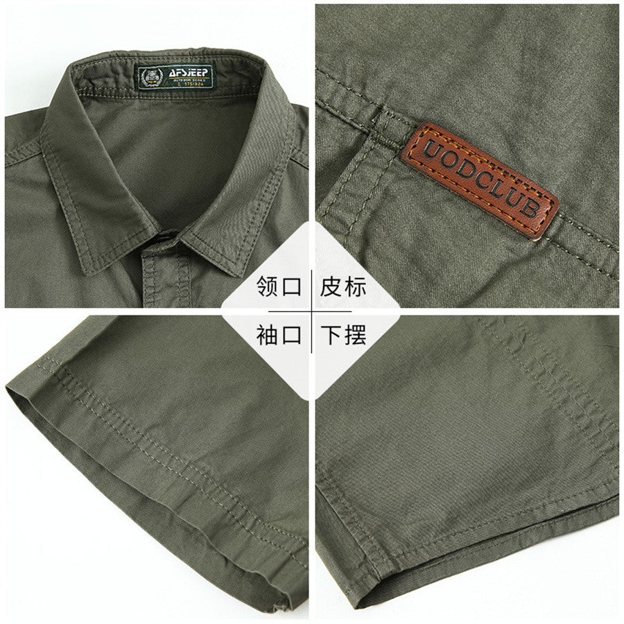 2025 Summer Green Cargo Shirts for Men Short Sleeve Casual Blouse Combat Tactical Shirt Multi-Pocket Outfits Oversize 5XL