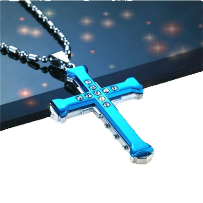 Moda Masculina Nova Cruz de Cristal Jesus Pingente Cor Dourada/Preta/Azul Zircônia Colar Corrente de Bambu Joias Presentes