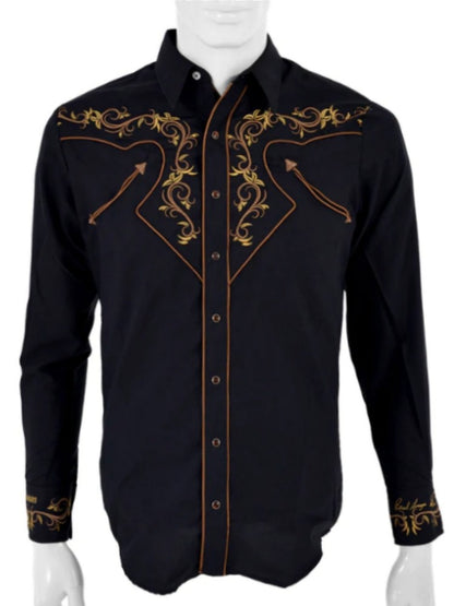 Men's Fashion Print Shirt Western Cowboy Style Long Sleeve Lapel Collar Single Breasted Shirt Casual Shirt Top