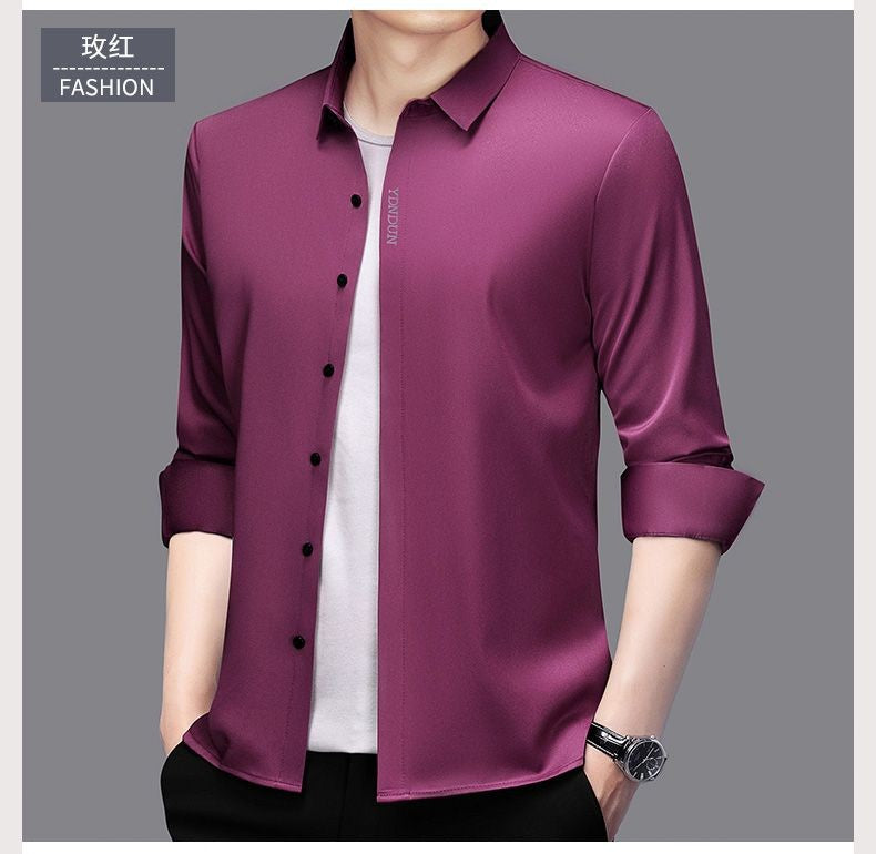 High End  Mulberry Silk Men Business Shirt Long Sleeve  Button Invisible Elastic Tops Wrinkle Resistant  Luxurious Men Shirt