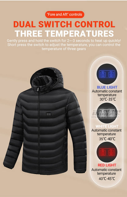 Jaqueta de Inverno Masculina Feminina com Aquecimento em 21 Áreas para Motoqueiros, Jaqueta USB com Aquecimento Elétrico, Colete Térmico para Moto, Casaco