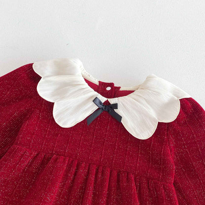 Newborn Christmas Red Clothes Autumn Kids Baby Girls Sweet Petal Collar Princess Rompers Infant New Baby Girls Rompers Clothes