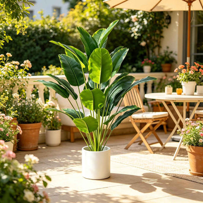 67-112cm Large Artificial Plants Bird of Paradise Tree Tropical Fake Banana Leaves Plastic Palm Plants for Home Garden Decor