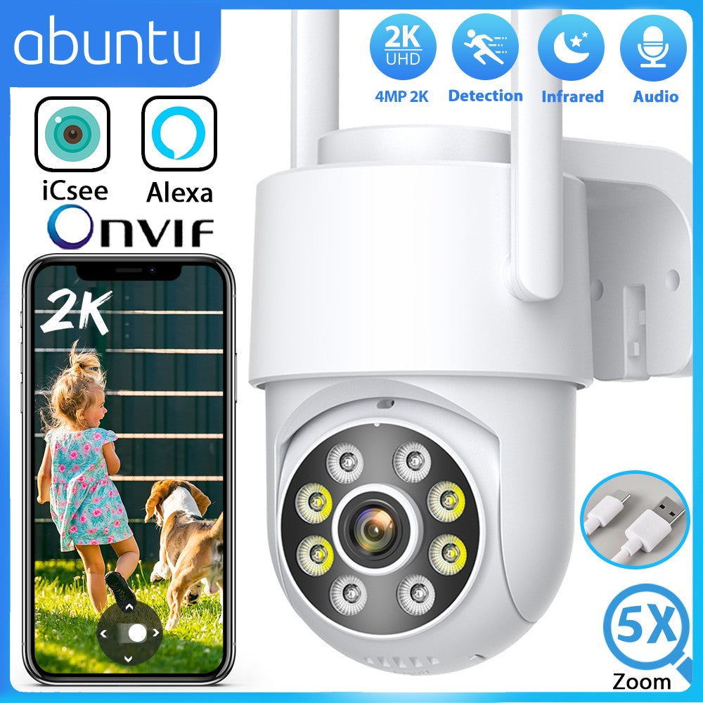 4MP 2K PTZ Wifi Camera ICsee HD Outdoor Surveillance Camera IP66 Waterproof Night Vision Human Detection Alert Home Security CAM