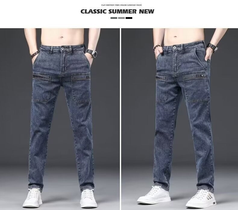 Men's Slim Fit Straight Leg Denim Jeans Flame Retardant Stretch Autumn Thin Faionable Long Pants Casual Wear Youth Sle