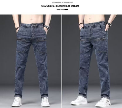 Men's Slim Fit Straight Leg Denim Jeans Flame Retardant Stretch Autumn Thin Faionable Long Pants Casual Wear Youth Sle