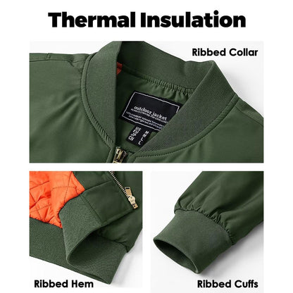 MAGCOMSEN Men's Aviator Jackets Thick Warm Orange Lining Bomber Jackets Fall Winter Casual Windproof Coats