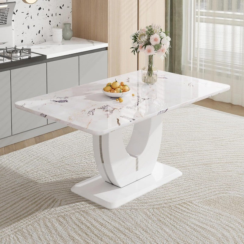 63" Modern Dining Table for 6, Scratch & Heat Resistant Faux Marble, White