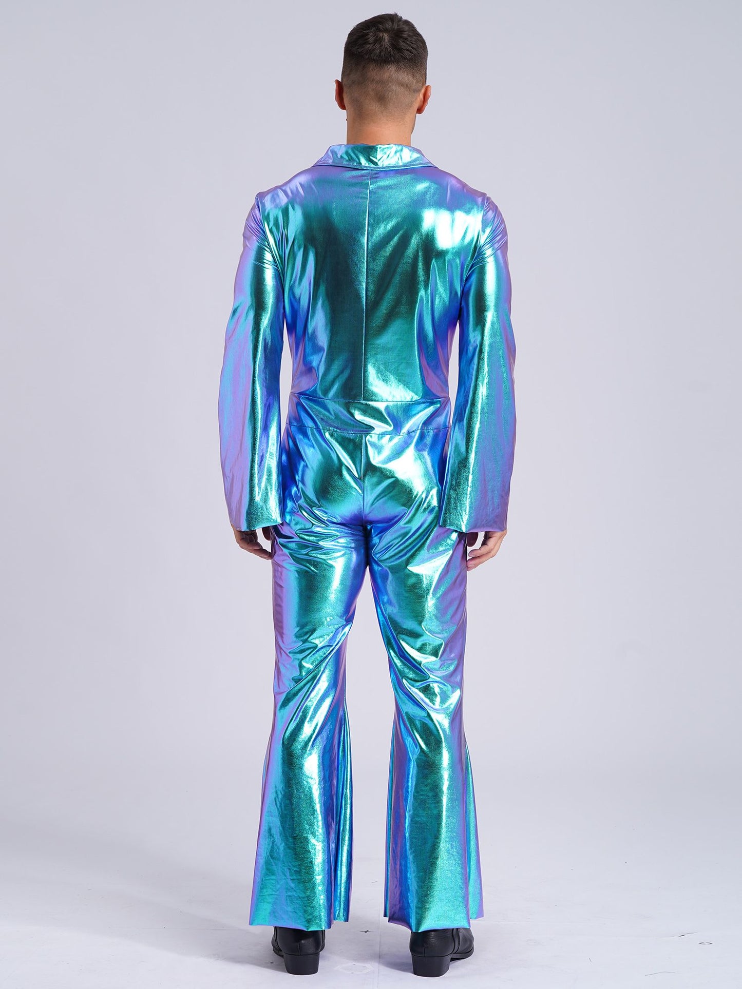 Men Bell Bottom Pants Jumpsuit Rompers Vintage 80s Disco Hippie Costume for Rock Jazz Dancewear Musical Theme Party Dress-up