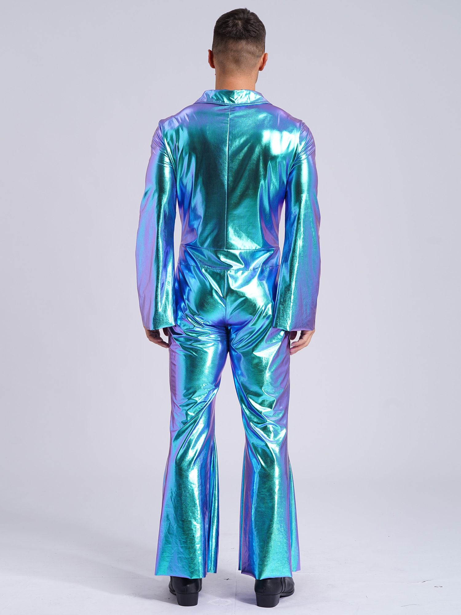 Men Bell Bottom Pants Jumpsuit Rompers Vintage 80s Disco Hippie Costume for Rock Jazz Dancewear Musical Theme Party Dress-up
