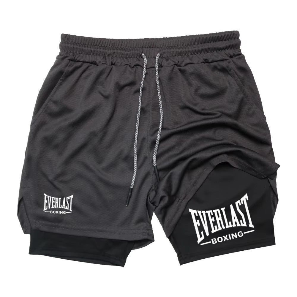 Men's compression gym shorts, EVERLAST printed sports pants, double layered, quick drying, basketball,  muscle, fitness RL0365
