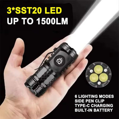 Super Bright MINI LED Flashlight USB Torch Rechargeable Zoom Fishing Lantern Powerful 3 Lighting Mode Outdoors Camping Lamp