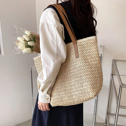 Hand-woven Women's Shoulder Handbag Bohemian Fashion Straw Beach Tote Bag Travel Shopper Weaving Shopping Bags