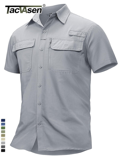 TACVASEN Short Sleeve Fishing Shirts Men's UPF 50+ Sun Protection Cargo Work Shirts Mesh Breathable Quick Dry Hiking Shirts Man