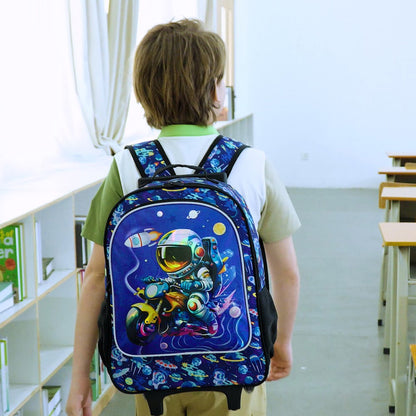 3PCS Astronaut Rolling Backpack for Boys, Kids School Backpacks with Wheels,  UV Printed Roller Wheeled Bookbag