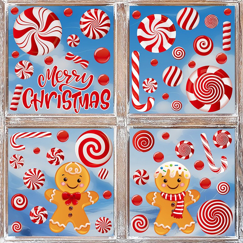 Christmas Gingerbread Man & Candy Cane Window Stickers - Sweet Holiday Decals for Bedroom Living Room Glass Holiday Home Decor