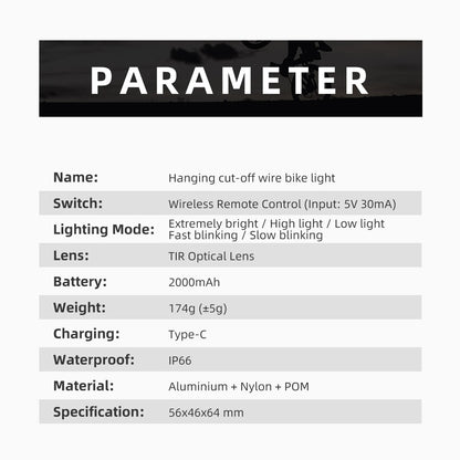 CYCLAMI Hanging Bike Headlight GoPro Ultra Bright Wireless Remote Front Lamp MTB Road High Brightness White CYC 1600 Lumen Light