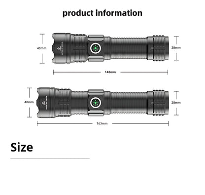 2000LM USB-C Rechargeable LED Flashlight Zoomable Beam Waterproof Outdoor Light with Mount Strobe Mode for Camping Cycling Emergency