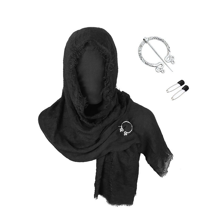 Medieval Renaissance Cloak Cape with Viking Brooch - Hooded Shawl Scarf for Halloween Costumes, Streetwear & Pop Culture Events