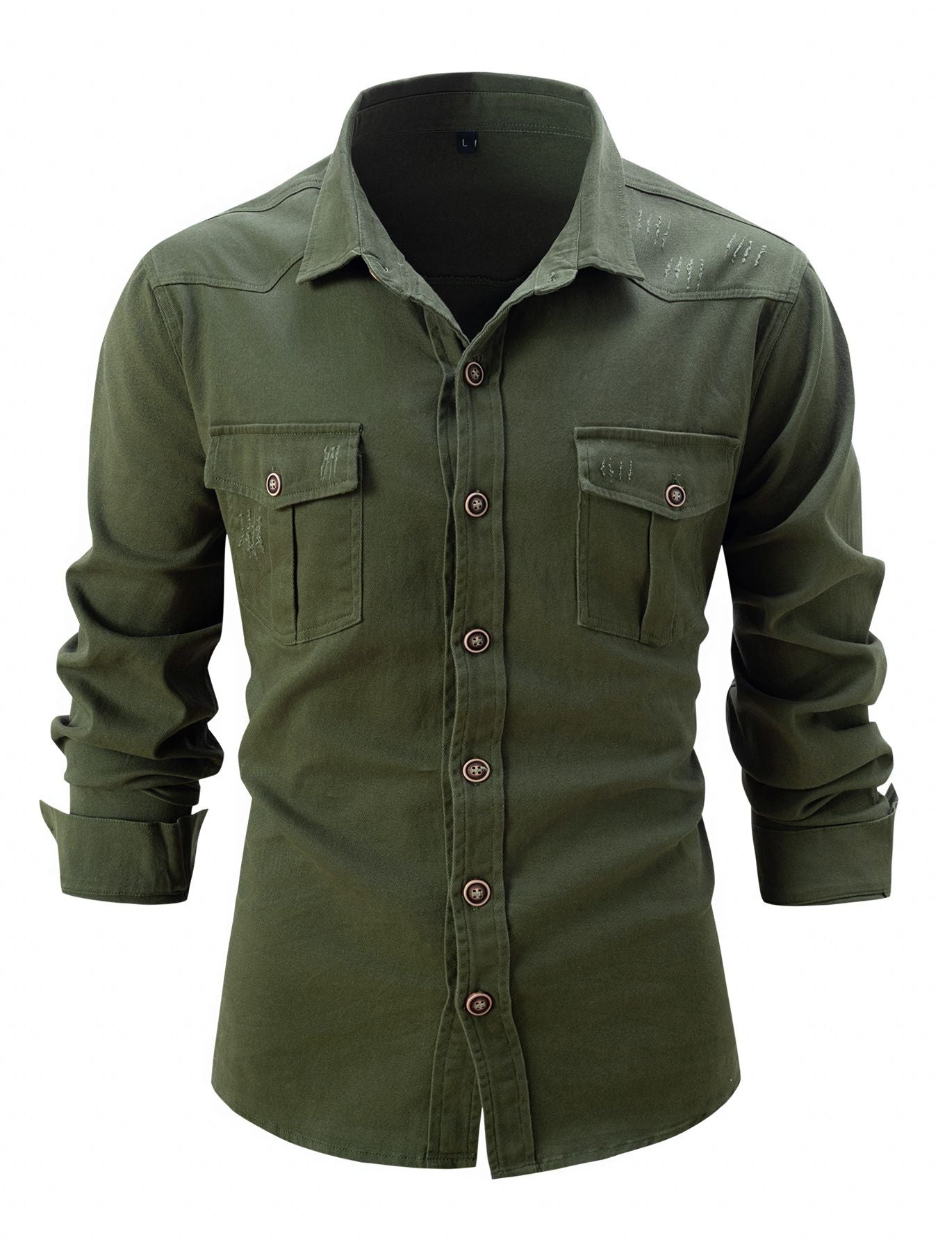 European size denim shirt men's casual solid color double pocket men's long sleeve washed elastic cotton fashion new business sh