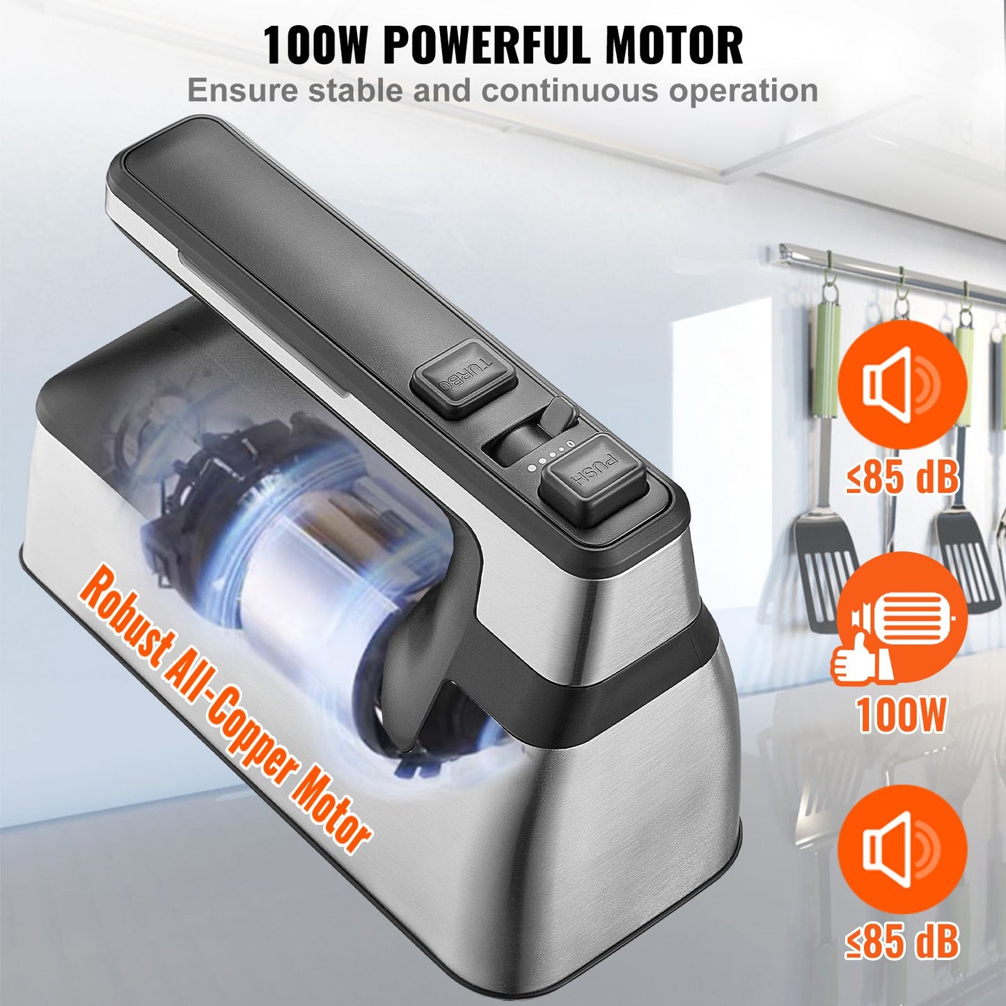 VEVOR Cordless Electric Hand Mixer Continuously Variable Electric Handheld Mixer Baking for Whipp Mixing Egg Cookie Cake Cream