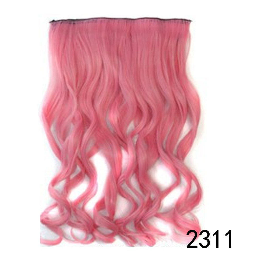 Apliques Sintéticos Longos Ondulados de 5 Clipes 22 Polegadas Fibra Sintética Resistente ao Calor Preto Rosa Cabelo Falso para Uso Diário
