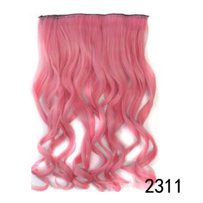 Apliques Sintéticos Longos Ondulados de 5 Clipes 22 Polegadas Fibra Sintética Resistente ao Calor Preto Rosa Cabelo Falso para Uso Diário