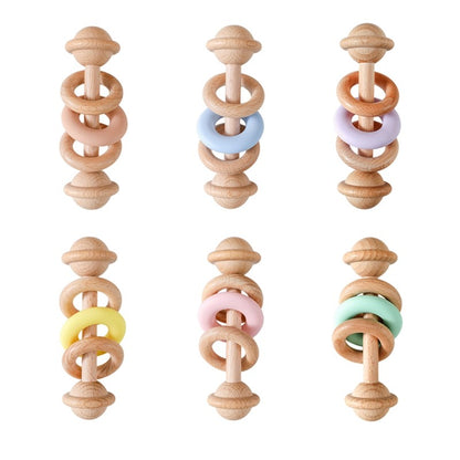 1Pc Baby Wooden Rattle Teether Toys Beech Wooden Ring Star Hand Music Rattle Teething Baby Toys Montessori Toys For Kids Gift