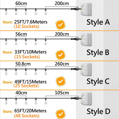 Shatterproof ST38 Plastic Outdoor String Lights Waterproof LED Garden Light Garland Connectable Retro Festoon Decoration Light