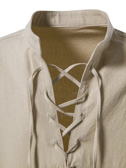 Men's Renaissance Shirt Pirate Medieval Viking top Cotton Linen Shirts Men Long Sleeved Halloween Costume