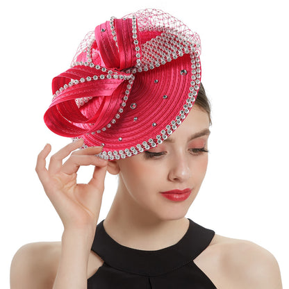 Fascinator de Cetim Perfeito Acessórios de Cabelo Chiques Multicores Chapéus para Kentucky Derby Chapéu para Chá da Tarde Touca de Strass com Véu