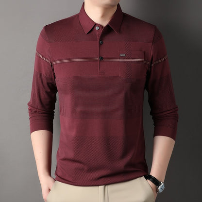 Luxury Quality Men's Polo Shirt Striped Print Pocket Short Sleeve Autumn Lapel T-Shirt Business Classic Casual Trend Menswear